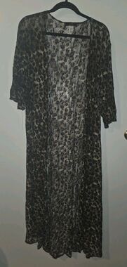 L&B Womens Sz M Cheetah Rose Print Sheer Duster Cardigan Whimsigoth Grunge Y2K